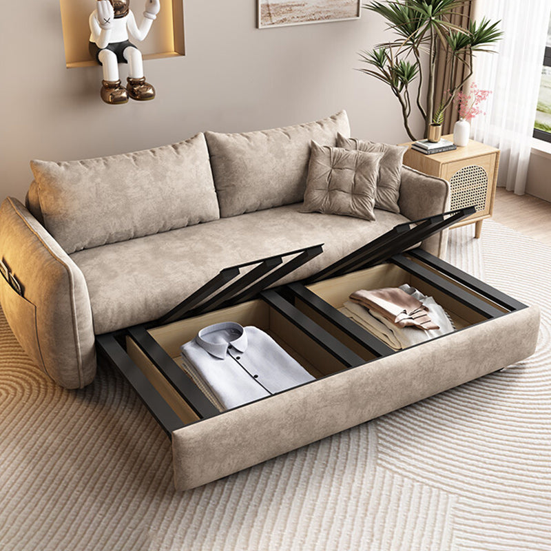 Modern Fabric Sofa Bed Brown Slipcovered Sleeper Sofa with Storage