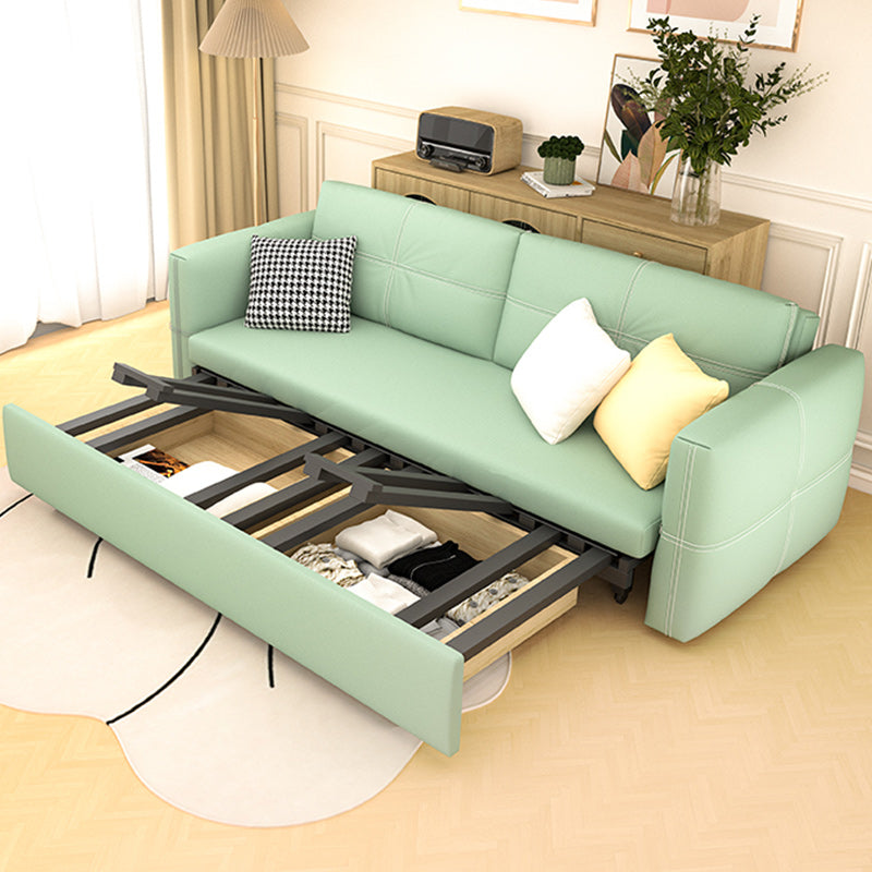 Pillow Back Scandinavian Sleeper Sofa Bonded Leather Green Futon Sofa Bed