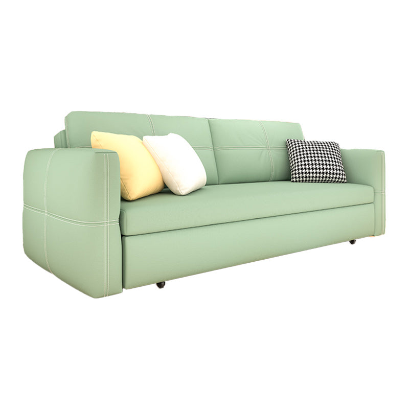 Pillow Back Scandinavian Sleeper Sofa Bonded Leather Green Futon Sofa Bed