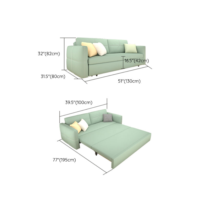 Pillow Back Scandinavian Sleeper Sofa Bonded Leather Green Futon Sofa Bed