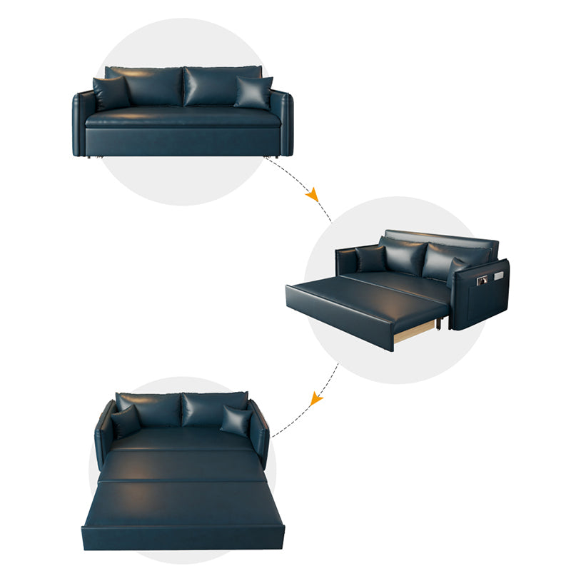 Modern Pillow Back Sleeper Sofa Blue Futon Sleeper Sofa Bed with Storage