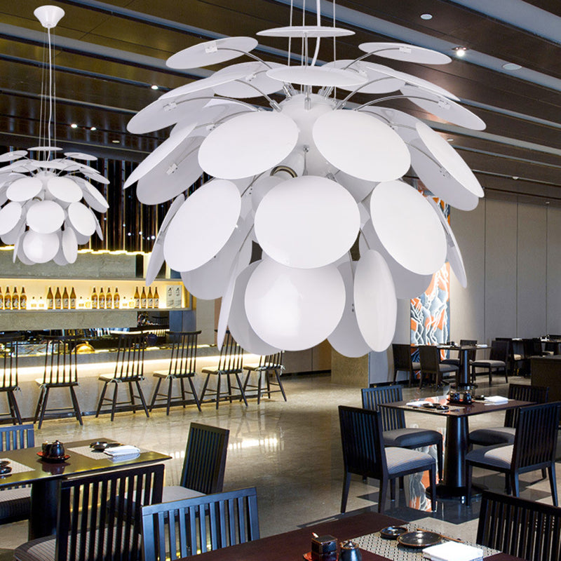 Modernism Pinecone Hanging Lighting Metallic 1-Head 19.5"/23.5" Wide Restaurant Pendant Lamp in White