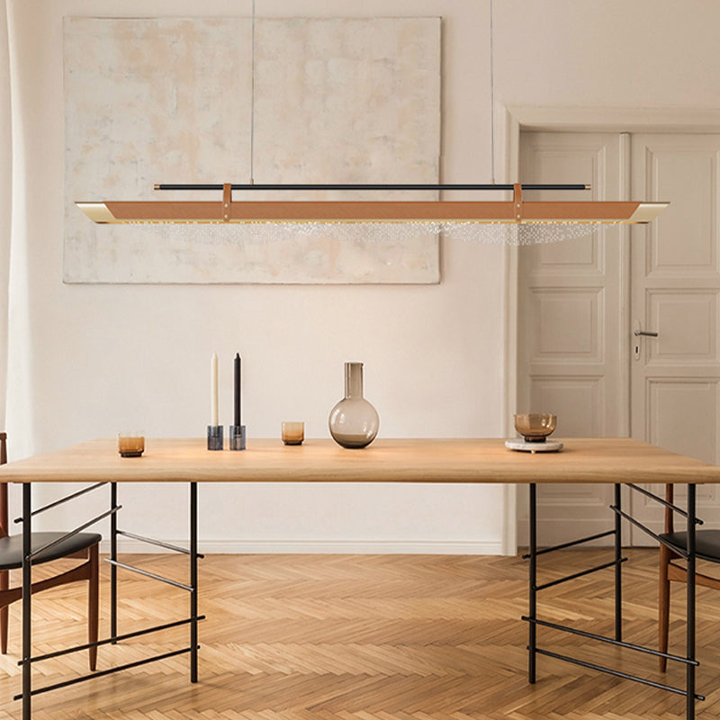 Leather LED Island Light Fixture Ultra-Modern Hanging Light for Dining Room