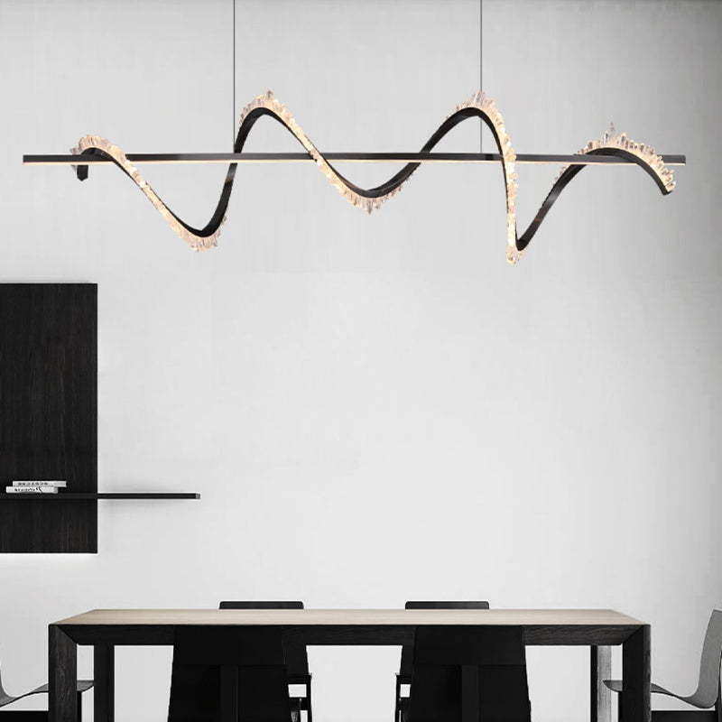 Minimalism Hanging Light Spiral LED Island Light Fixture with Crystal for Dining Room