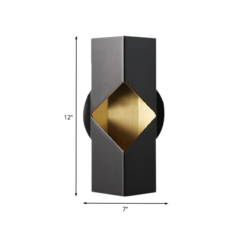 1-Light Bedroom Sconce Light Fixture Modernist Black LED Wall Mount with Geometric Iron Shade