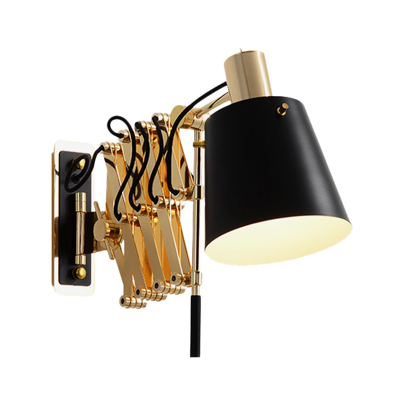 Extension du bras Moup de paroi lumière post moderne Métallique Gold 1-Head Lampe avec une teinte de baril noir