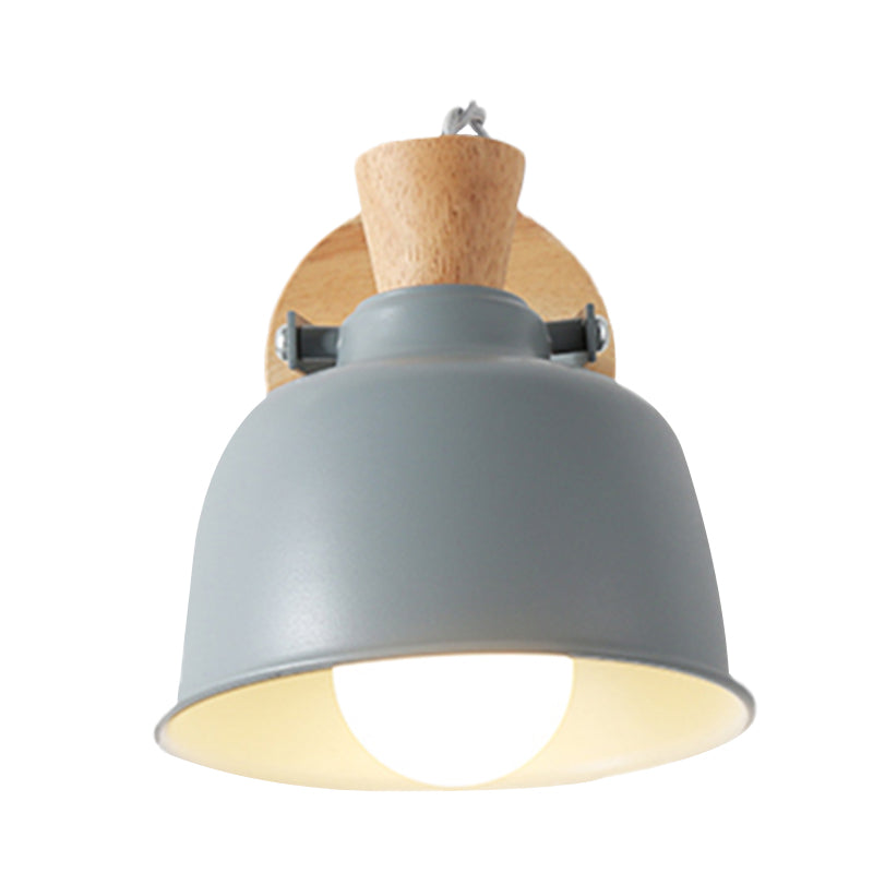 Bowl Light Wall Light de Fer 1 Light Macaron Handle Handle Ponce Lampe en gris / noir avec dessus en bois et plaque arrière