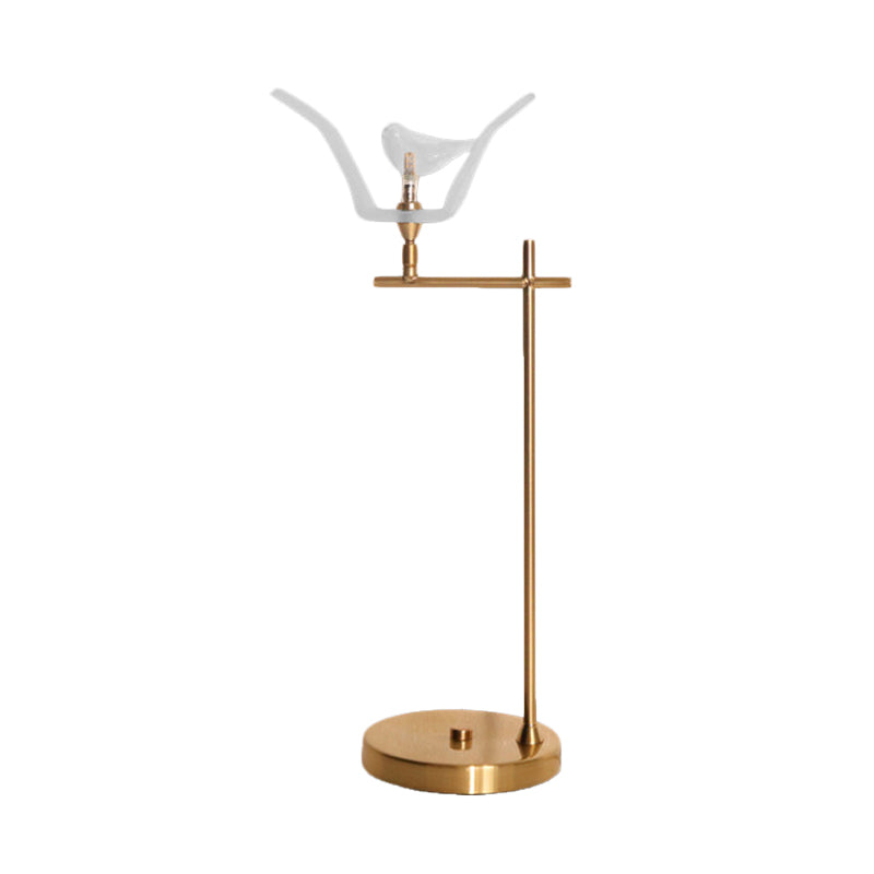 Right Angle Arm Desk Light Modernist Metal LED Gold Finish Table Lamp with Bird Opal Glass Shade
