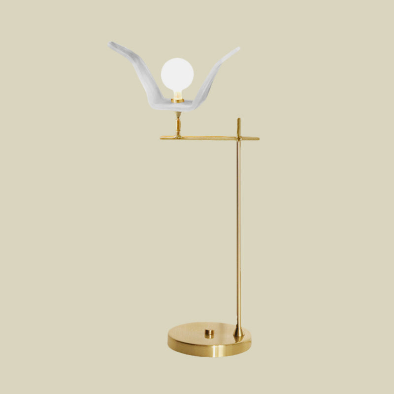 Angled Arm Bedroom Table Light Metallic LED Modernist Desk Lamp in Gold with Orb Opal Glass Shade