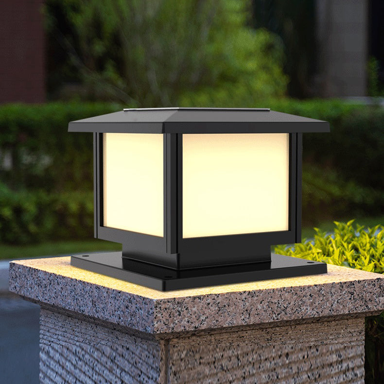 Simple LED Pillar Light Geometric Solar Lighting Fixture for Backyard