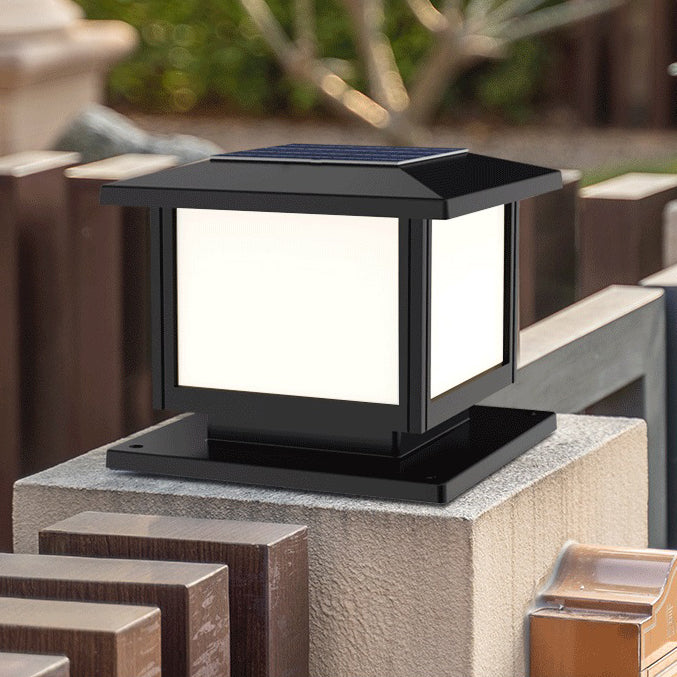 Simple LED Pillar Light Geometric Solar Lighting Fixture for Backyard