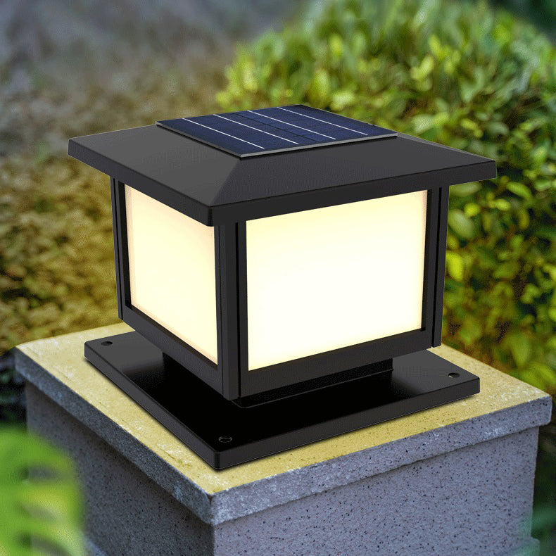 Simple LED Pillar Light Geometric Solar Lighting Fixture for Backyard