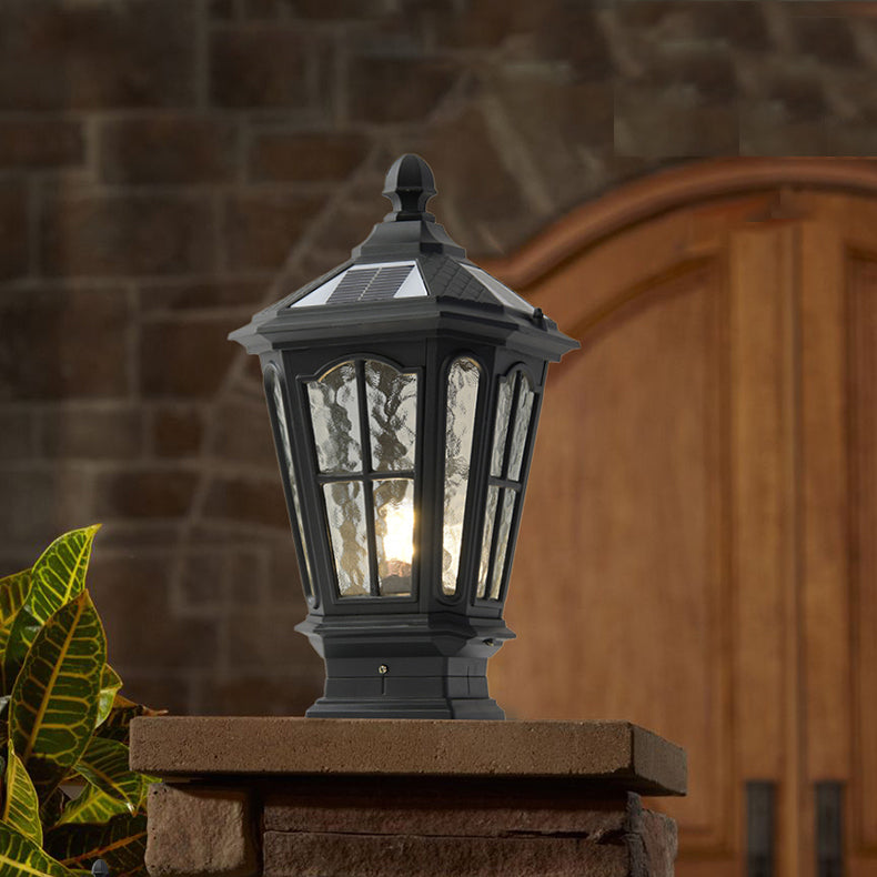 Drum Shape Metal Waterproof Pillar Lamp Modern Style 1 Light Outdoor Lights in Black