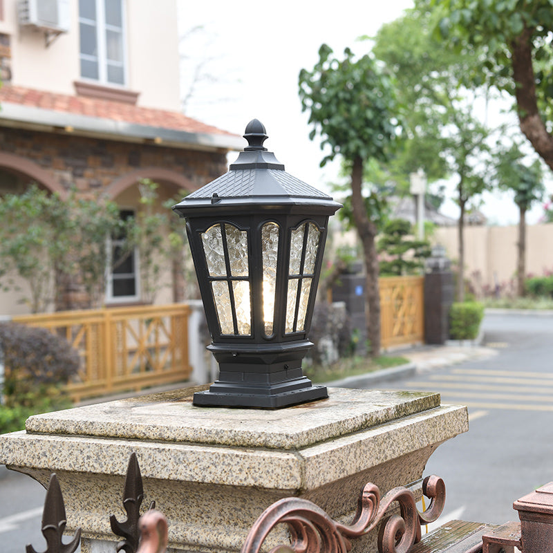 Drum Shape Metal Waterproof Pillar Lamp Modern Style 1 Light Outdoor Lights in Black