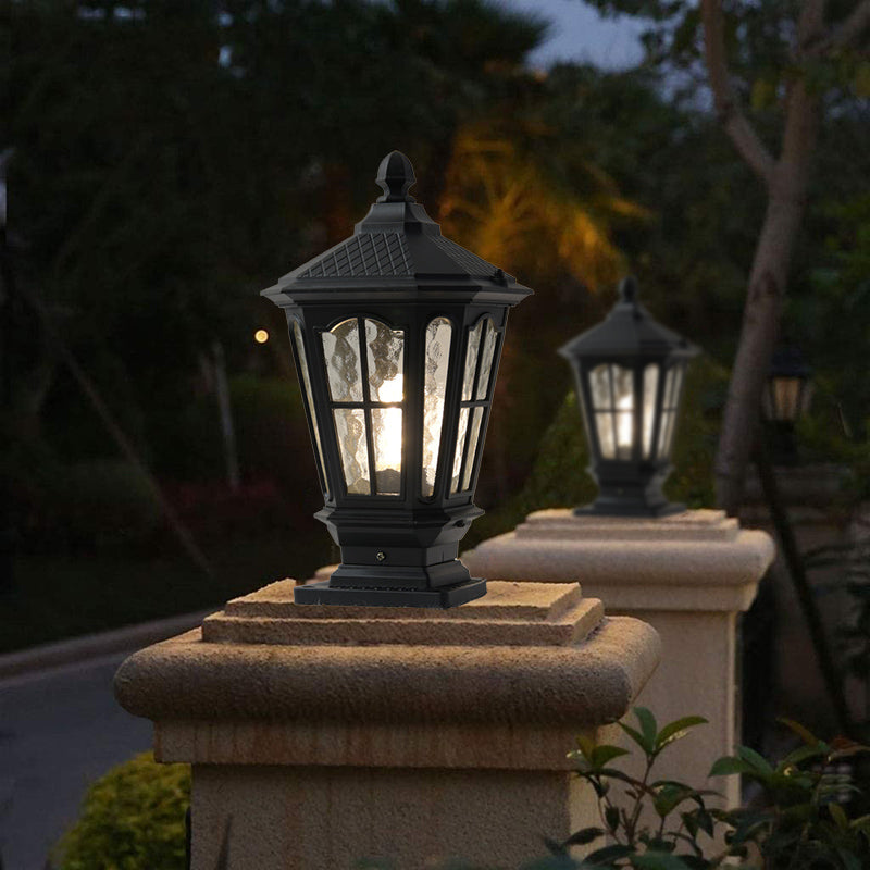 Drum Shape Metal Waterproof Pillar Lamp Modern Style 1 Light Outdoor Lights in Black