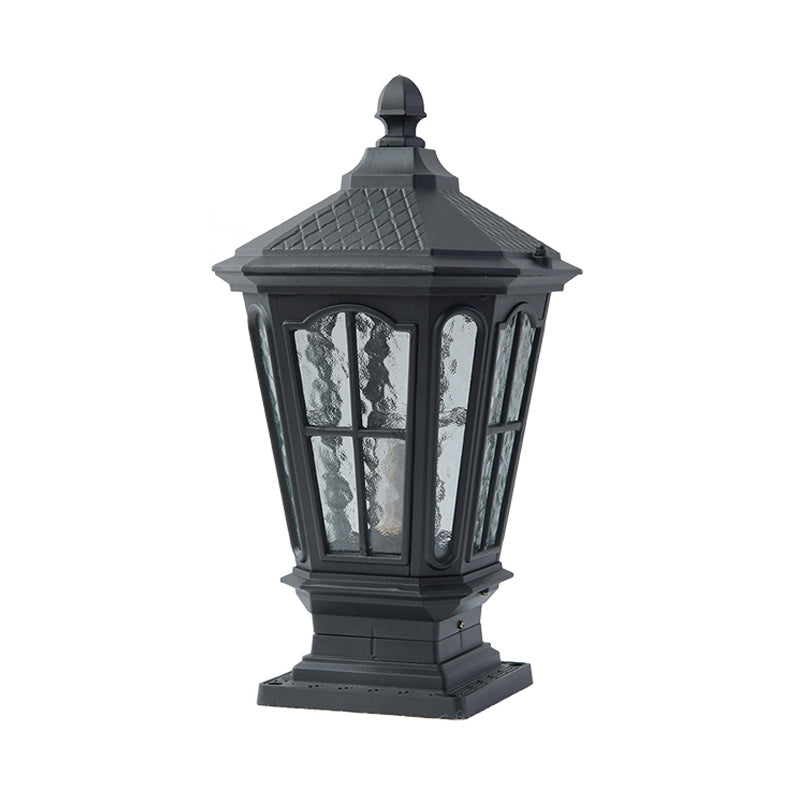 Drum Shape Metal Waterproof Pillar Lamp Modern Style 1 Light Outdoor Lights in Black