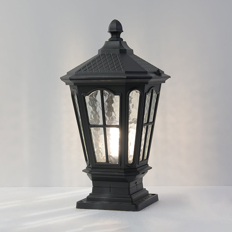 Drum Shape Metal Waterproof Pillar Lamp Modern Style 1 Light Outdoor Lights in Black