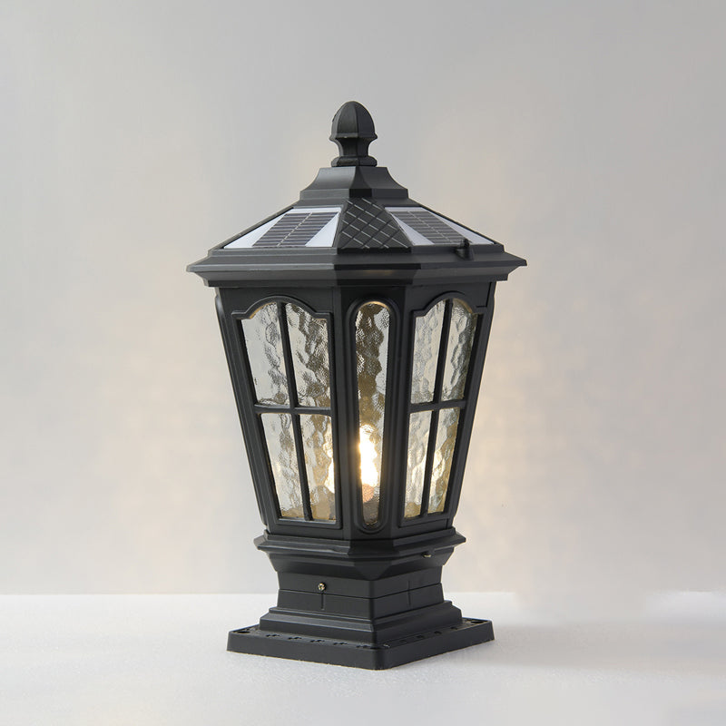 Drum Shape Metal Waterproof Pillar Lamp Modern Style 1 Light Outdoor Lights in Black