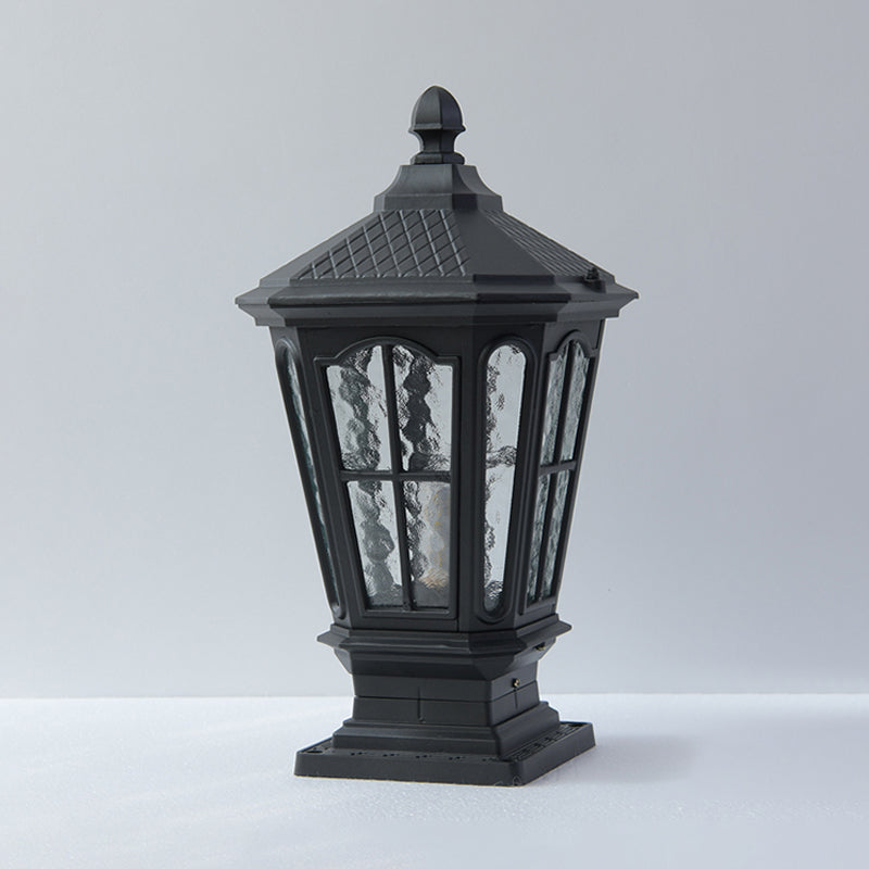 Drum Shape Metal Waterproof Pillar Lamp Modern Style 1 Light Outdoor Lights in Black