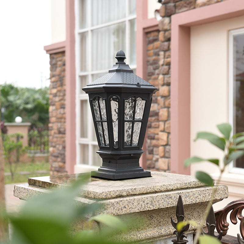 Drum Shape Metal Waterproof Pillar Lamp Modern Style 1 Light Outdoor Lights in Black