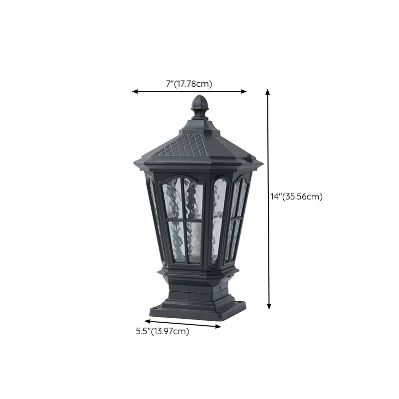 Drum Shape Metal Waterproof Pillar Lamp Modern Style 1 Light Outdoor Lights in Black