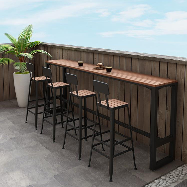 Industrial Rectangle Patio Table Fuax Wood Water Resistant Bar Table