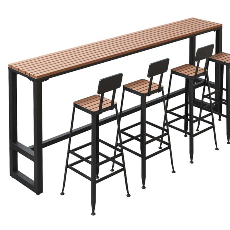 Industrial Rectangle Patio Table Fuax Wood Water Resistant Bar Table