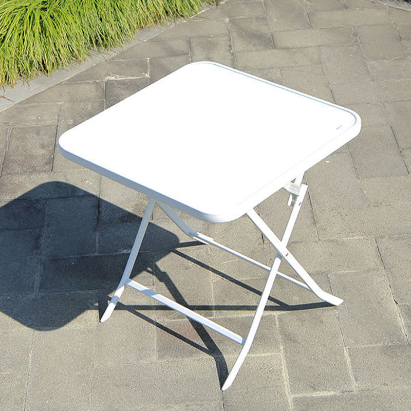 Water Resistant Patio Table with White Legs Glass Top Industrial Bistro Table