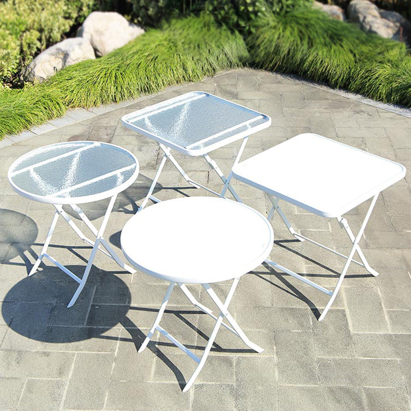 Water Resistant Patio Table with White Legs Glass Top Industrial Bistro Table