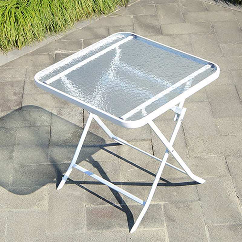 Water Resistant Patio Table with White Legs Glass Top Industrial Bistro Table