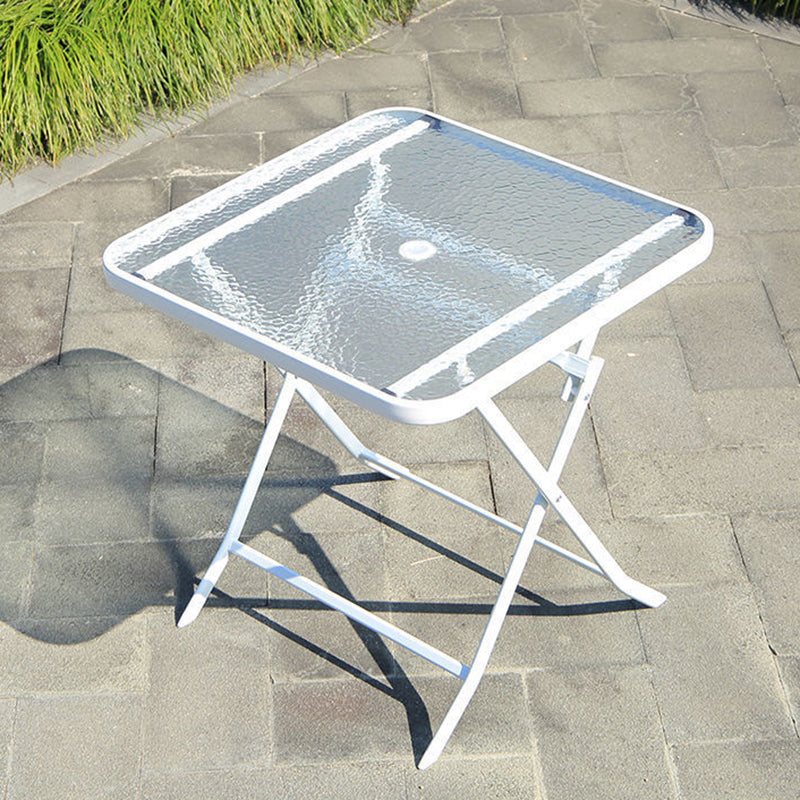 Water Resistant Patio Table with White Legs Glass Top Industrial Bistro Table