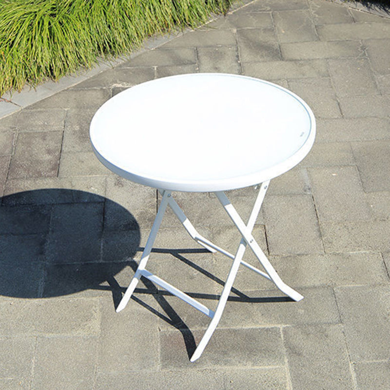 Water Resistant Patio Table with White Legs Glass Top Industrial Bistro Table