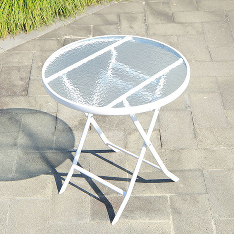 Water Resistant Patio Table with White Legs Glass Top Industrial Bistro Table