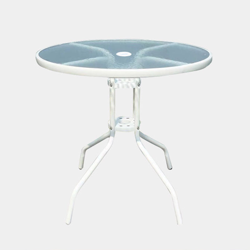 Water Resistant Patio Table with White Legs Glass Top Industrial Bistro Table