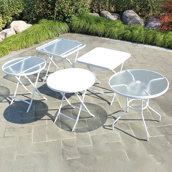 Water Resistant Patio Table with White Legs Glass Top Industrial Bistro Table