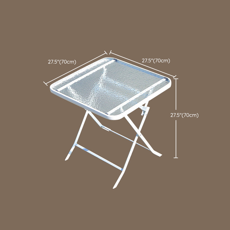 Water Resistant Patio Table with White Legs Glass Top Industrial Bistro Table