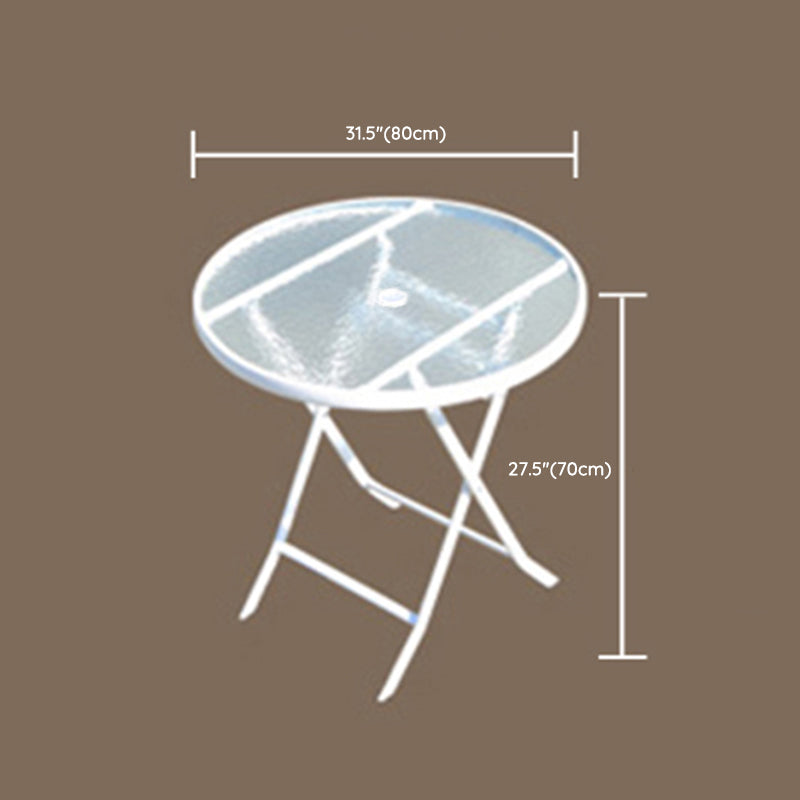 Water Resistant Patio Table with White Legs Glass Top Industrial Bistro Table