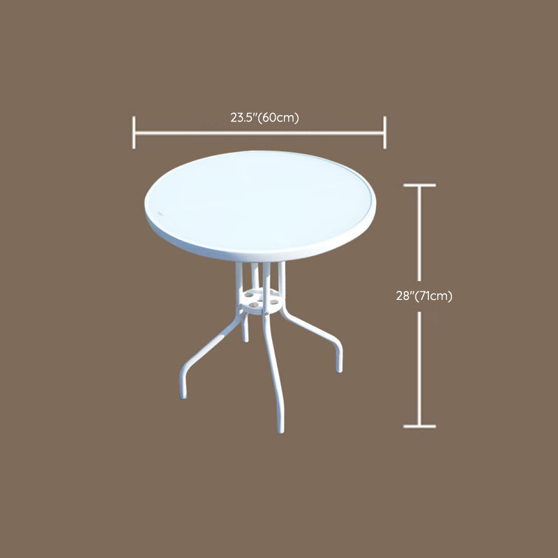 Water Resistant Patio Table with White Legs Glass Top Industrial Bistro Table