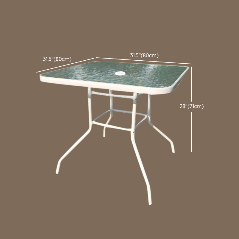 Water Resistant Patio Table with White Legs Glass Top Industrial Bistro Table