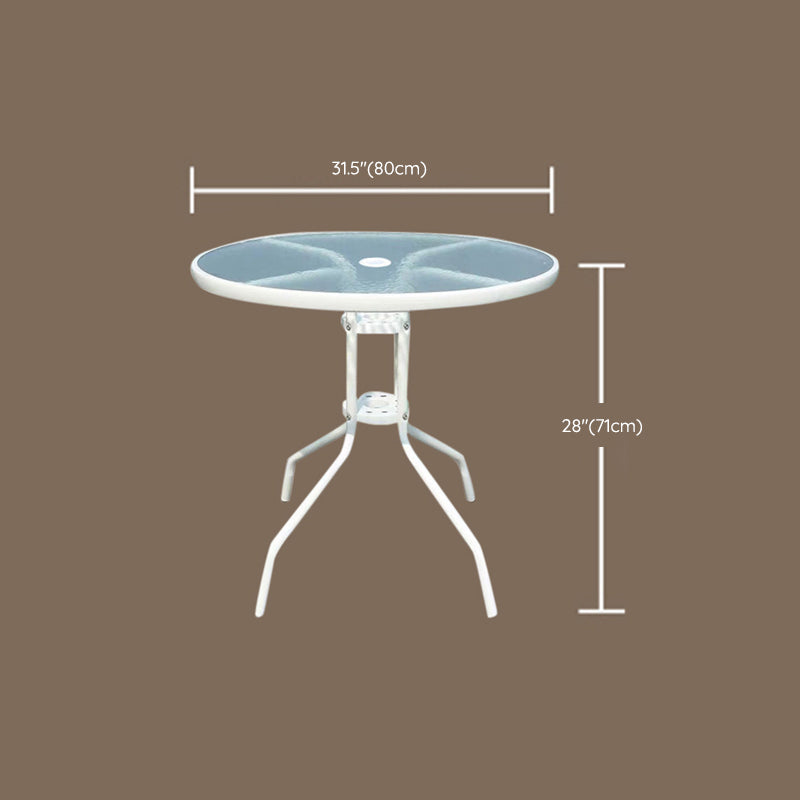 Water Resistant Patio Table with White Legs Glass Top Industrial Bistro Table