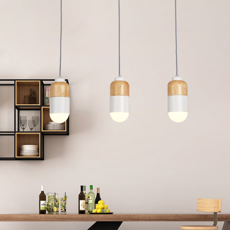 Capsule LED Cluster Pendant Modernisme Métal 3 ampoules Blanc et pendentif en bois Lumière sur la table à manger