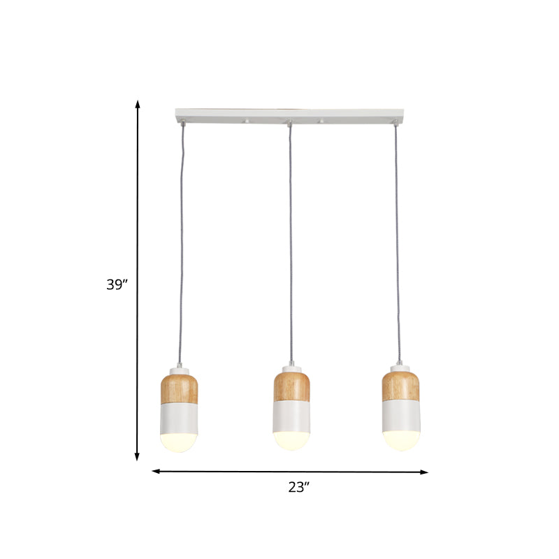 Capsule LED Cluster Pendant Modernisme Métal 3 ampoules Blanc et pendentif en bois Lumière sur la table à manger