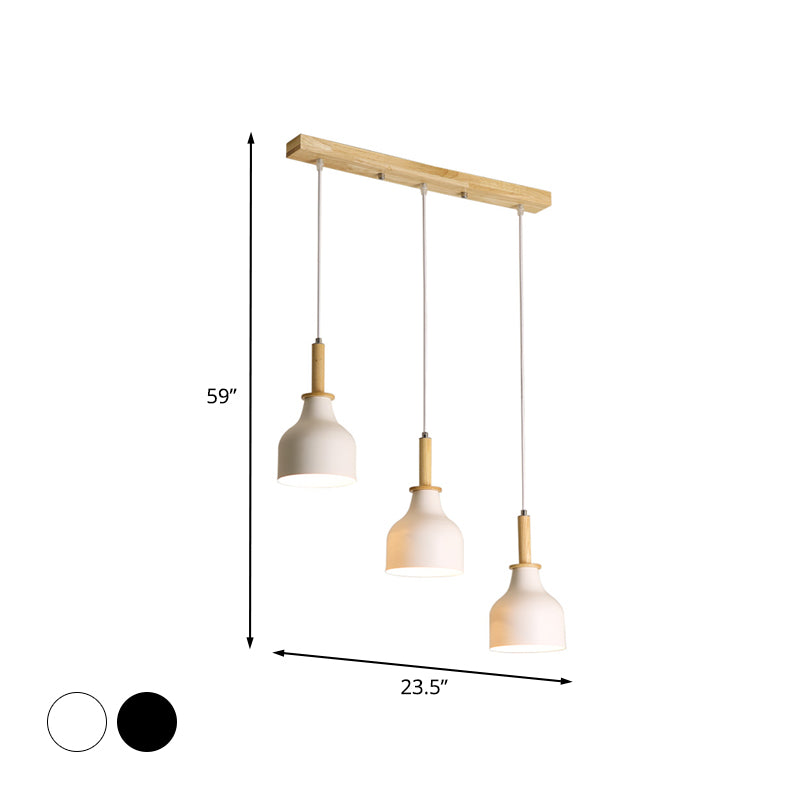 Finition blanche / noire Urne Cluster Pendant Modern Nordic 3 Heads Fer Hanging Light avec canopée linéaire