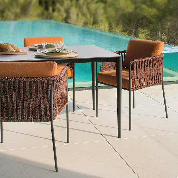 Black Stone Boho Dining Table Set 1/2/7 Pcs Rattan Dining Set