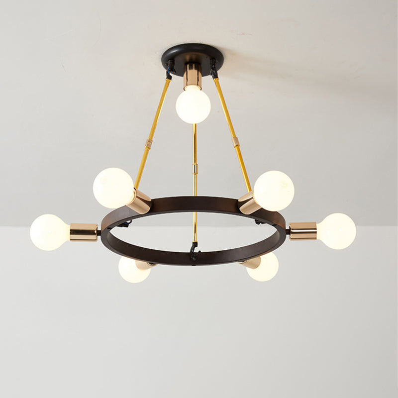 Metallschleife Kronleuchter Anhänger Licht Minimalist 7/9-Kopf-Schwarz und Gold Hanging Deckenlampe für Schlafzimmer