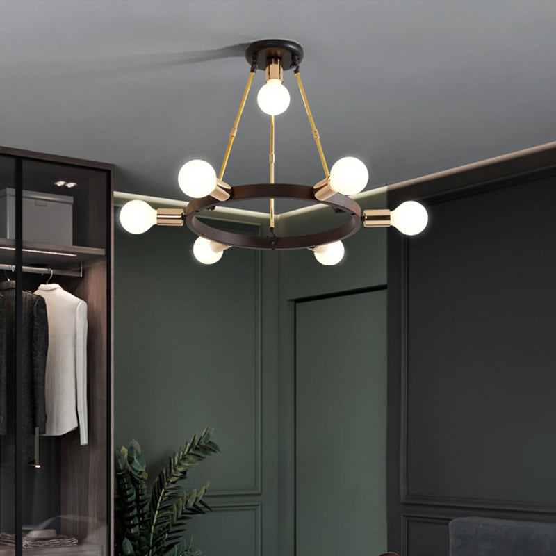 Metallschleife Kronleuchter Anhänger Licht Minimalist 7/9-Kopf-Schwarz und Gold Hanging Deckenlampe für Schlafzimmer