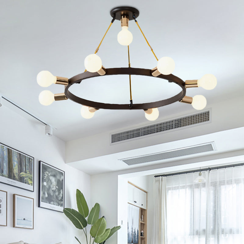 Metallschleife Kronleuchter Anhänger Licht Minimalist 7/9-Kopf-Schwarz und Gold Hanging Deckenlampe für Schlafzimmer