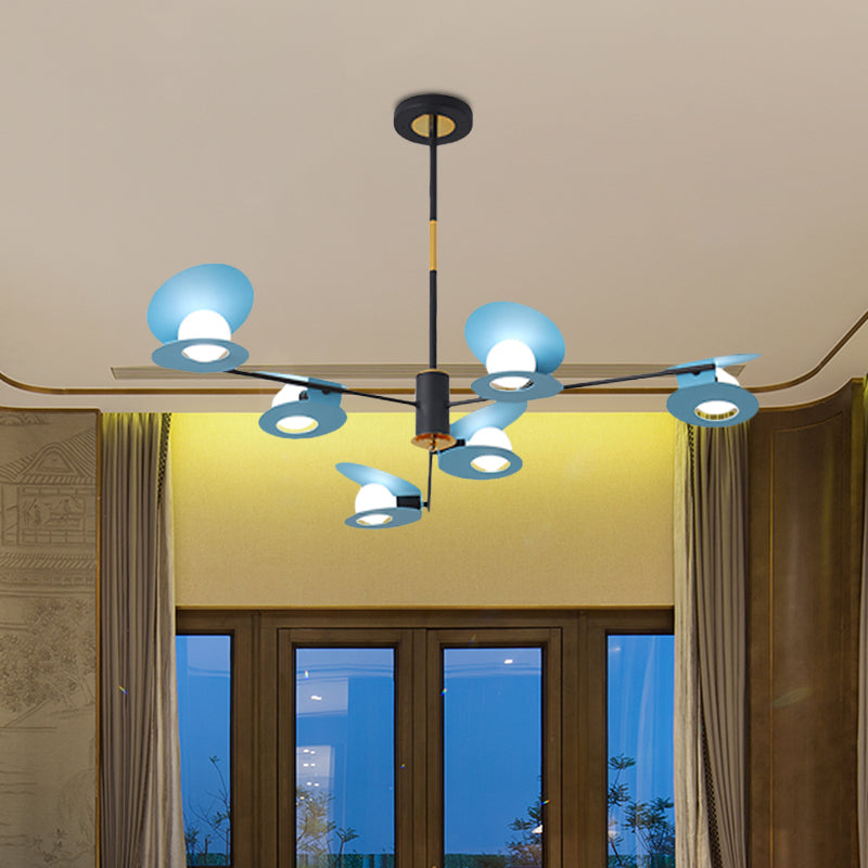 Lampadario a forma di cucciolo a forma di cozze ferro contemporaneo 6/8-bulb lampada sospensione del soggiorno in blu/nero e oro