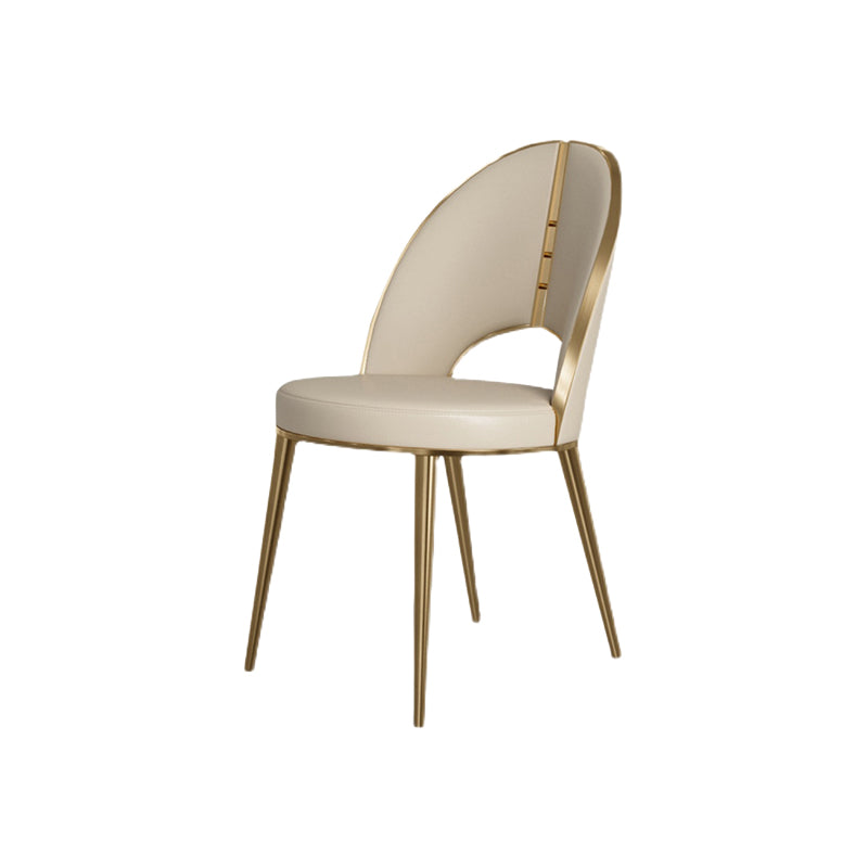 Nordic Style Side Chair Faux Leather Dining Chair with Metal Base for Home Use