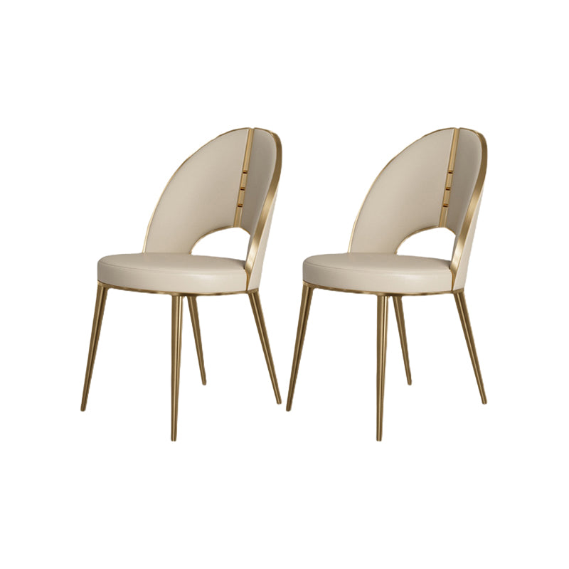 Nordic Style Side Chair Faux Leather Dining Chair with Metal Base for Home Use